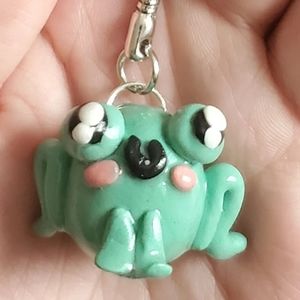 Hand-made clay Froggie keychain